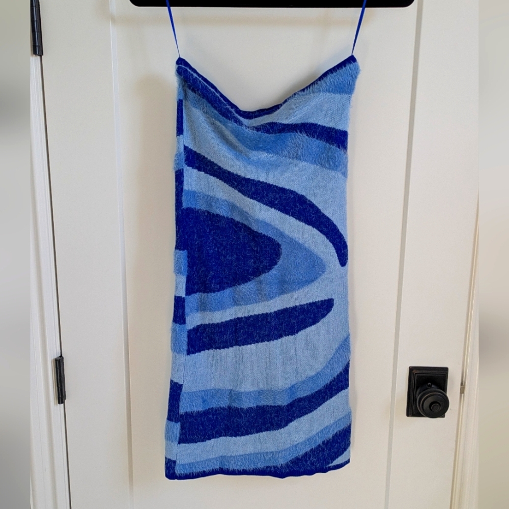 NWT HOUSE OF SUNNY Spice Hockney knit mini dress midi skirt strapless blue - Picture 5 of 5